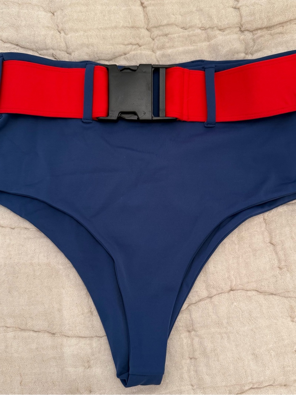 ANDI BAGUS Navy High-Waist Bikini Bottom with Red Belt